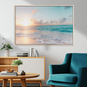 Tranquil Ocean Beach Sunset Canvas Wall Art | 3-Panel