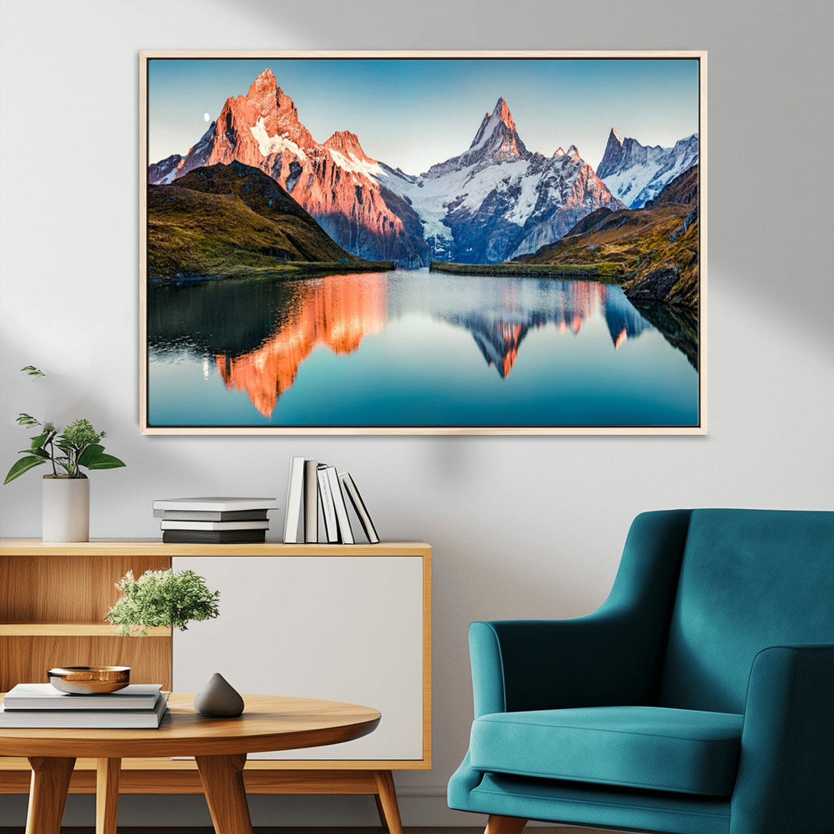 Landscape Mountain and Lake View Wall Art Canvas Print