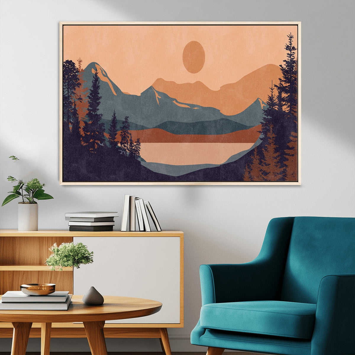 Modern Boho Sunset Canvas Print, Mountain Landscape Triptych