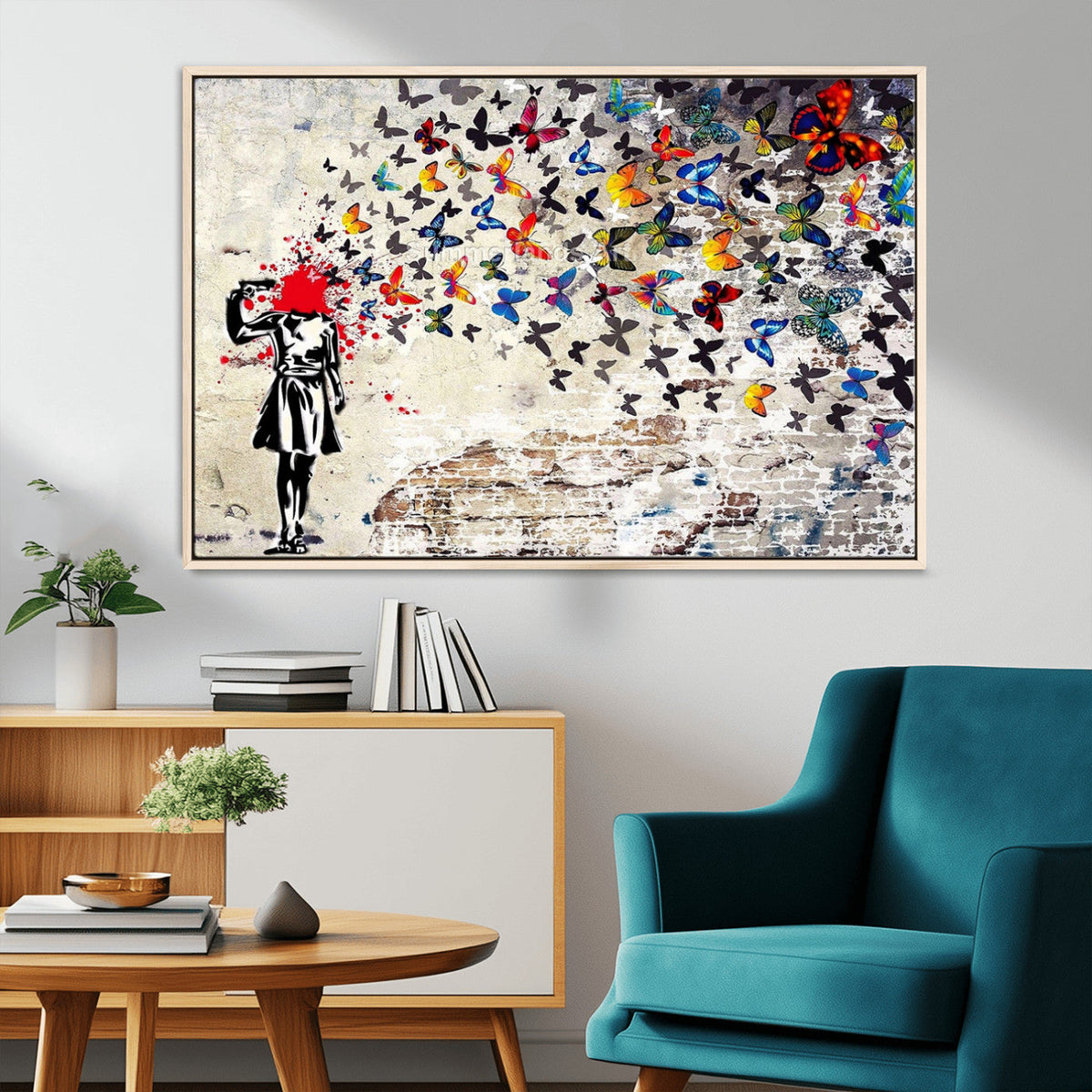 Banksy Art Butterfly Girl Explosion Canvas Art – Vibrant