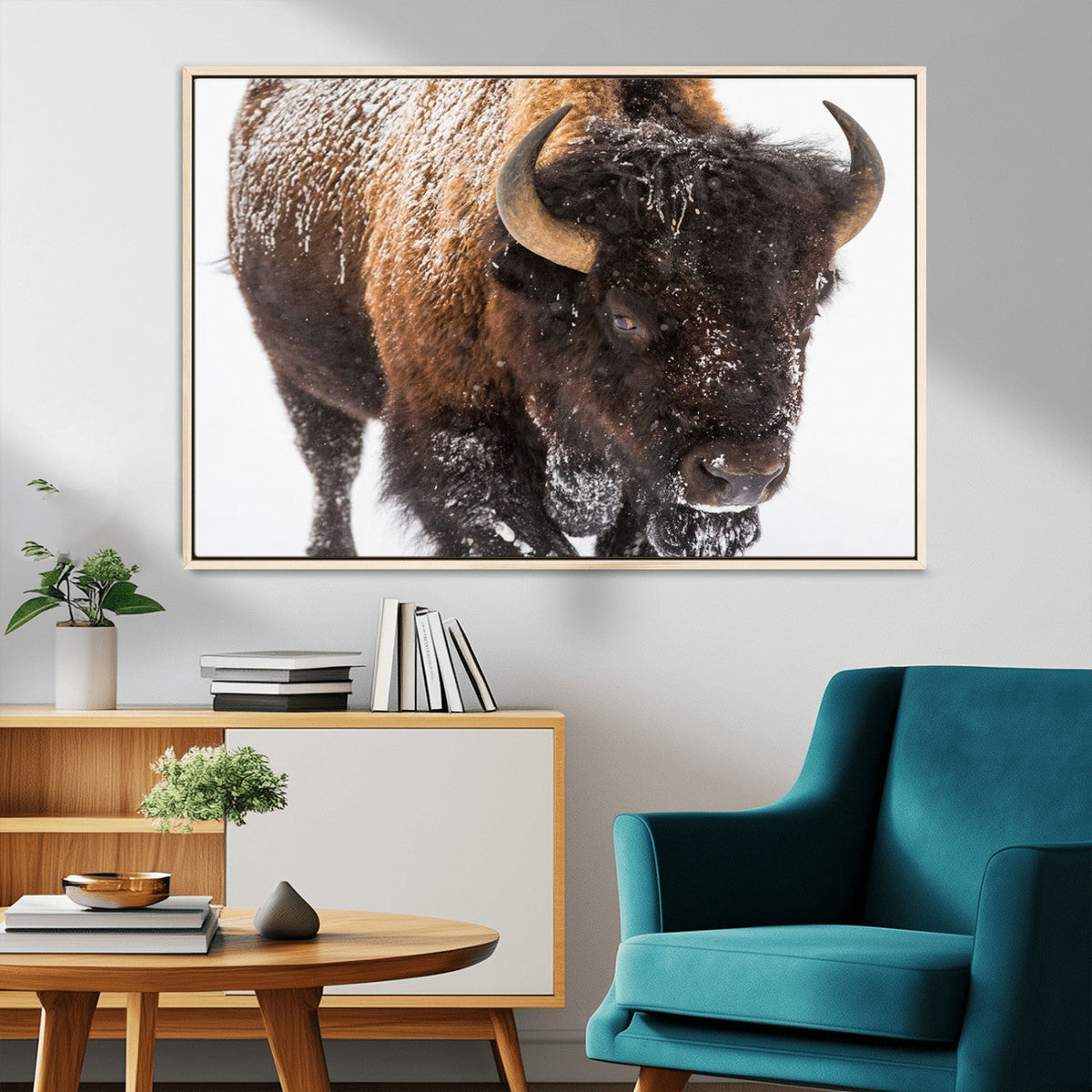 Bison Wall Art Canvas Print For Farmhouse, Wild Animal Wall