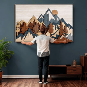 Woodland Mountain Landscape Triptych, Giclee Canvas Art for