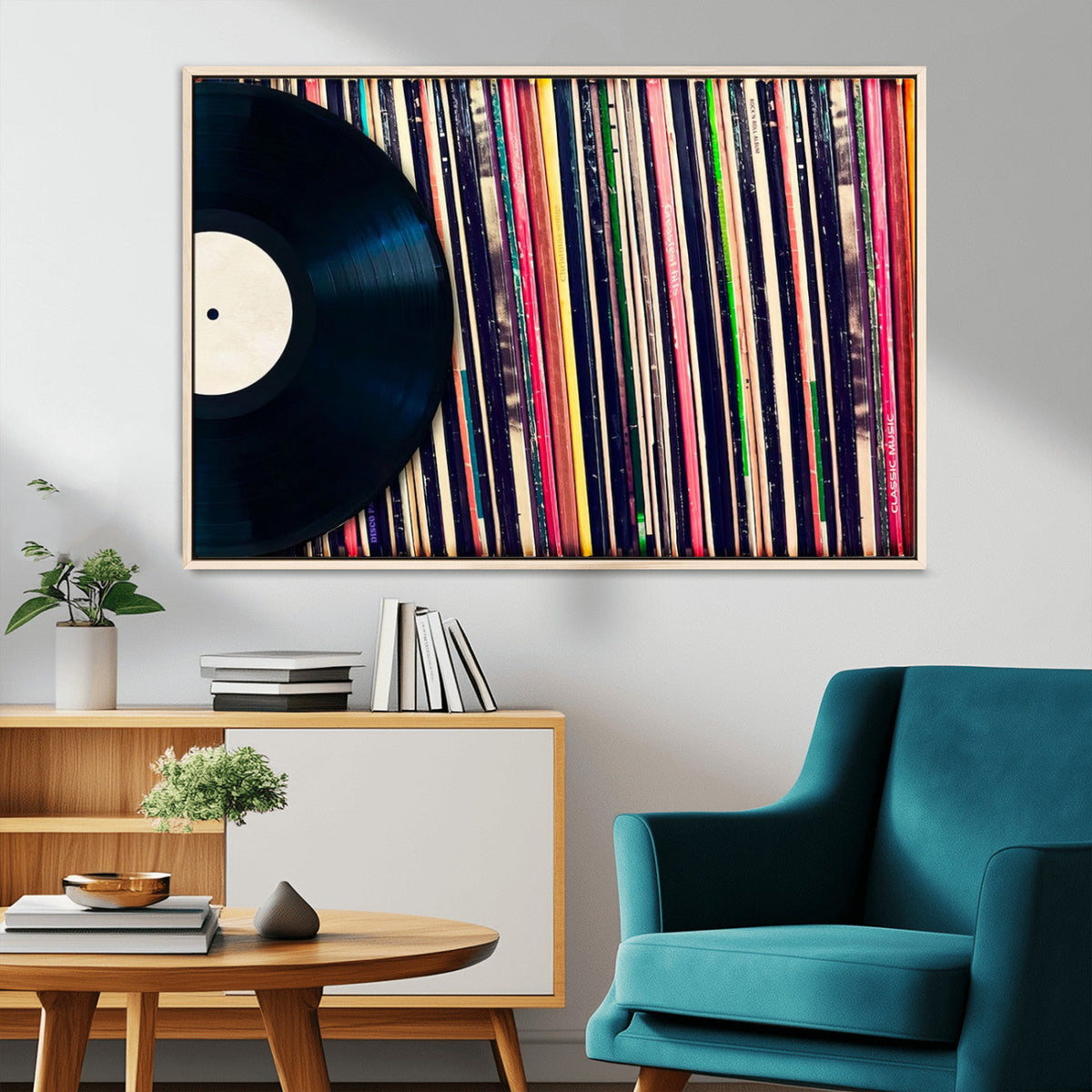 Vinyl Record and Album Collection Canvas Wall Art - Retro