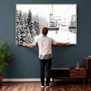Ski Wall Art - Ski Lift Wall Art Canvas Print Snow Covered