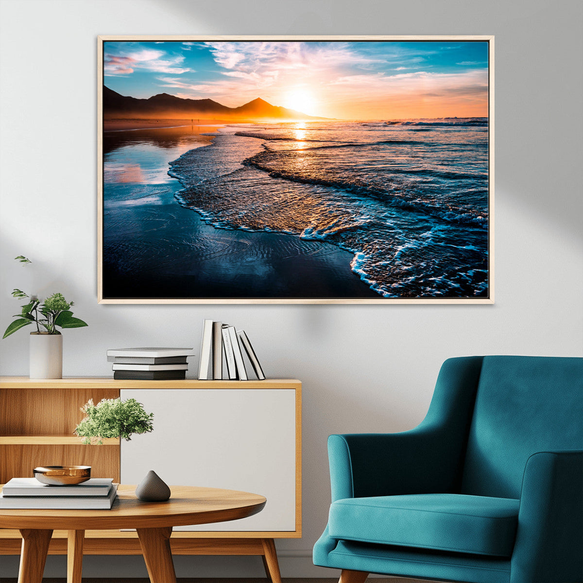 Sunset Beach Ocean Canvas Wall Art – Tranquil Ocean