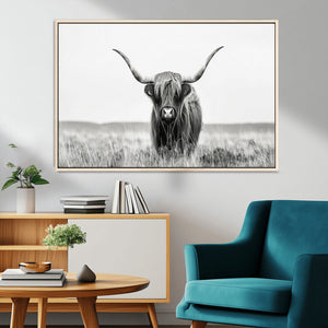 Highland Cow Canvas Wall Art – Majestic Beauty in Black and