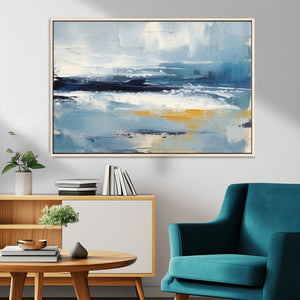 Abstract Ocean Canvas Wall Art - Coastal Blue and Gold