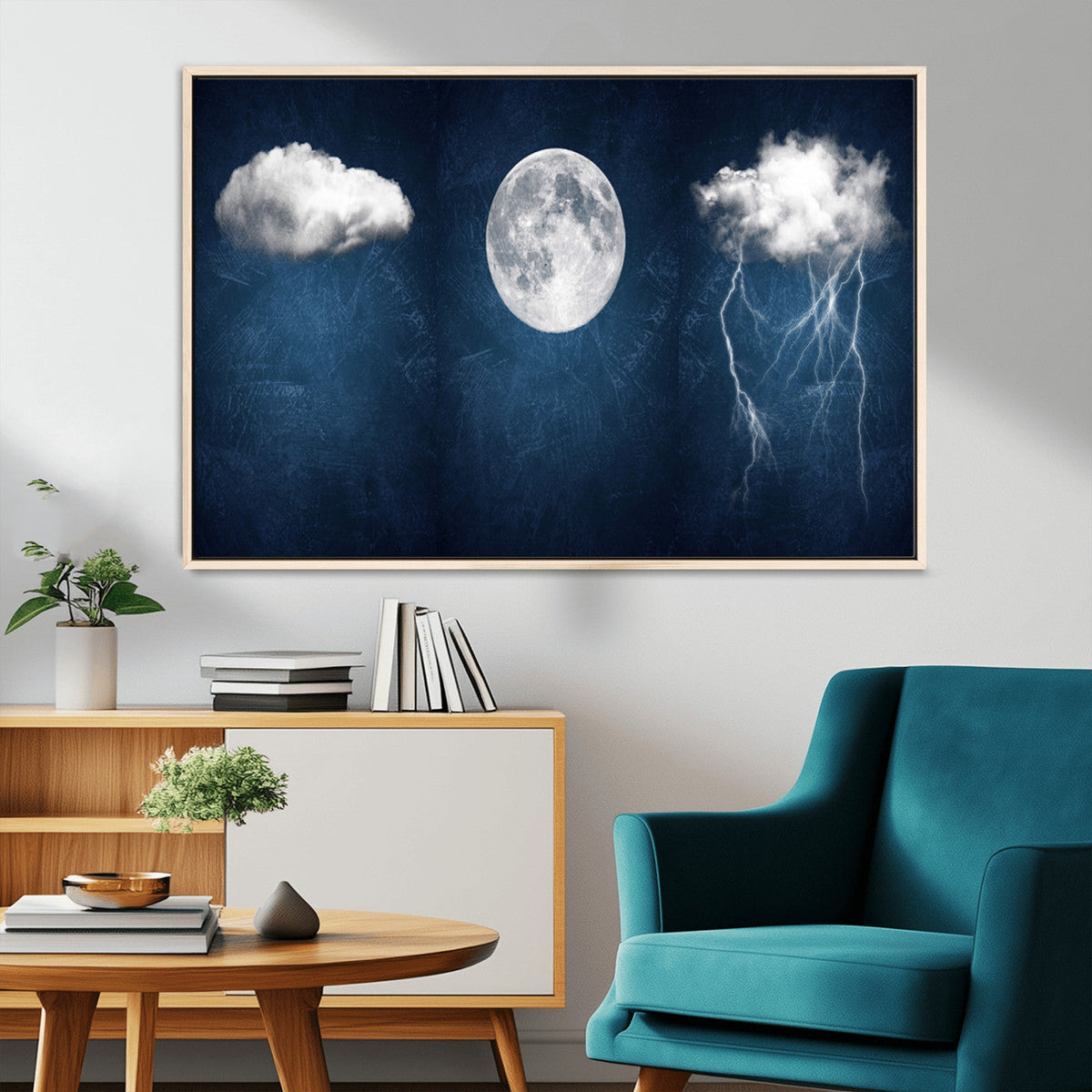 Dark Blue Cloud Art, 3 Piece Indigo Blue Wall Art, Aesthetic