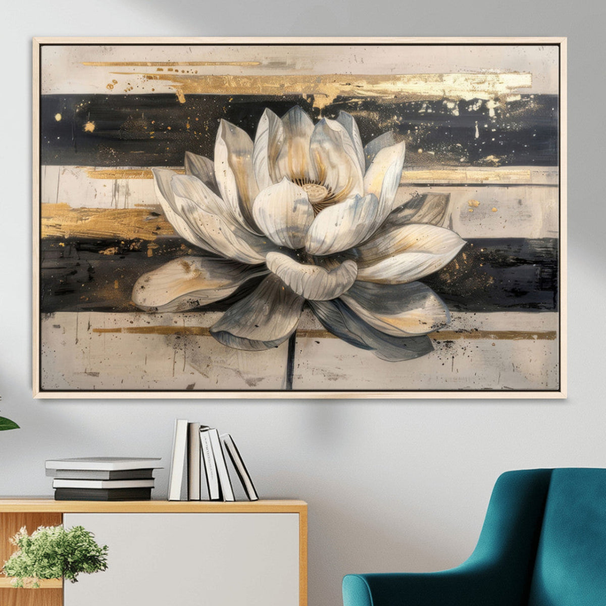 Lotus Flower Wall Art – Framed Abstract Floral Canvas