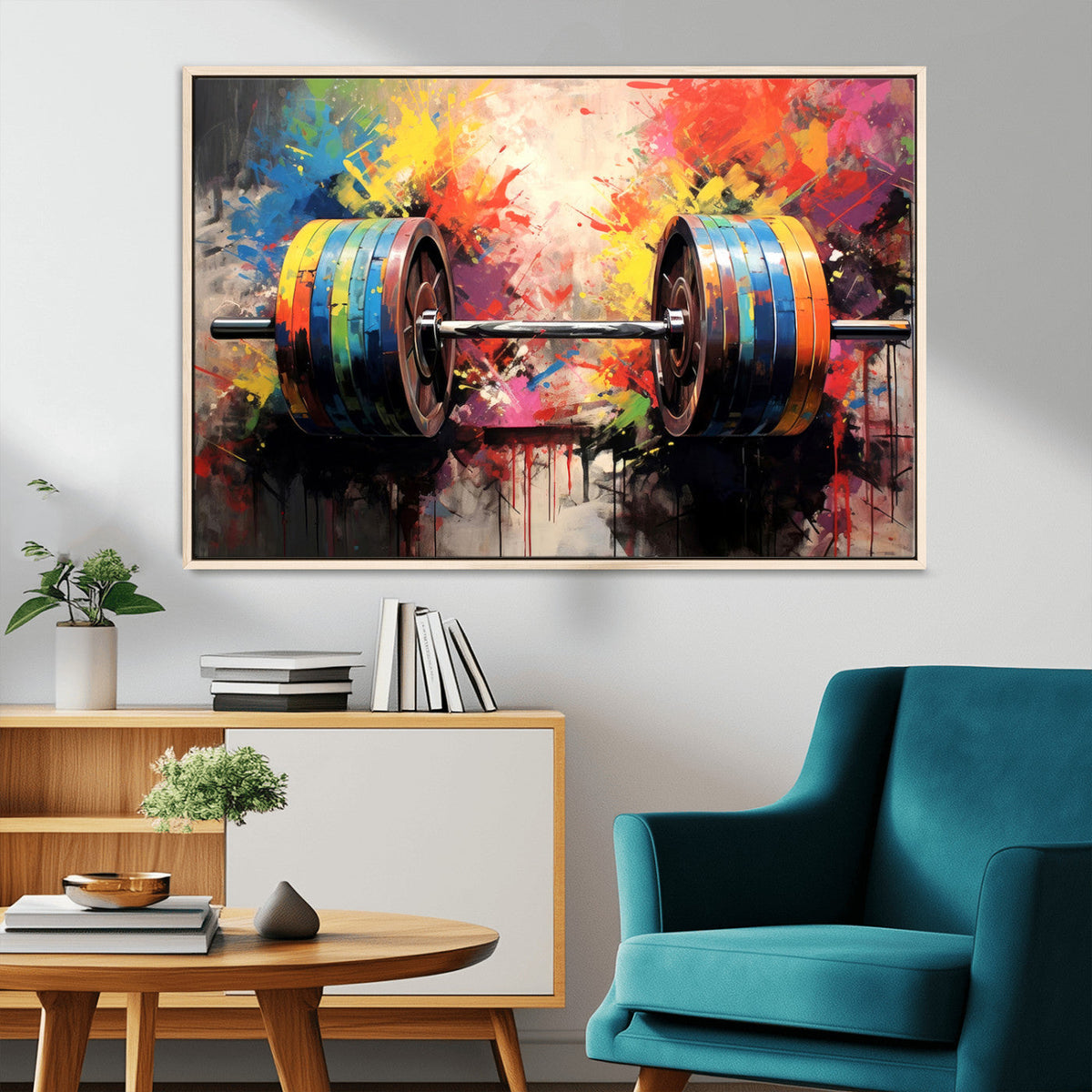 Weightlifting Barbell Art Triptych, Bold Abstract Fitness