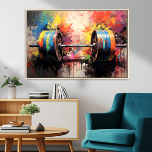 Weightlifting Barbell Art Triptych, Bold Abstract Fitness