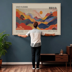 Yayoi Kusama Landscape Canvas Print, Vibrant Floral Mountain