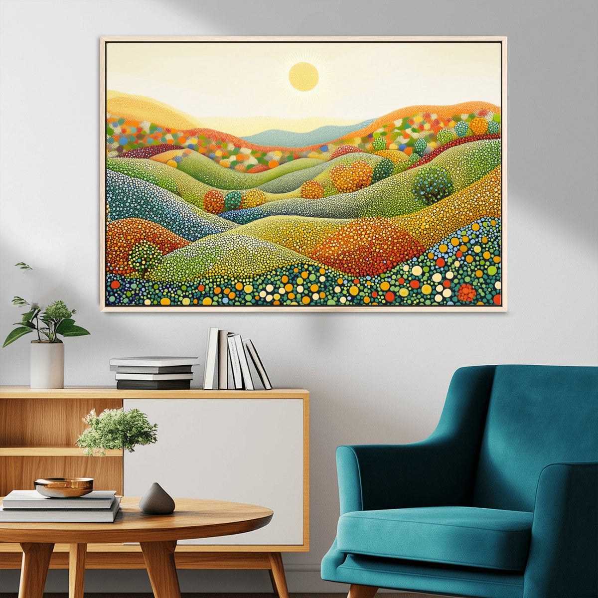 YAYOI KUSAMA Colorful Dot Art Landscape Canvas - Framed
