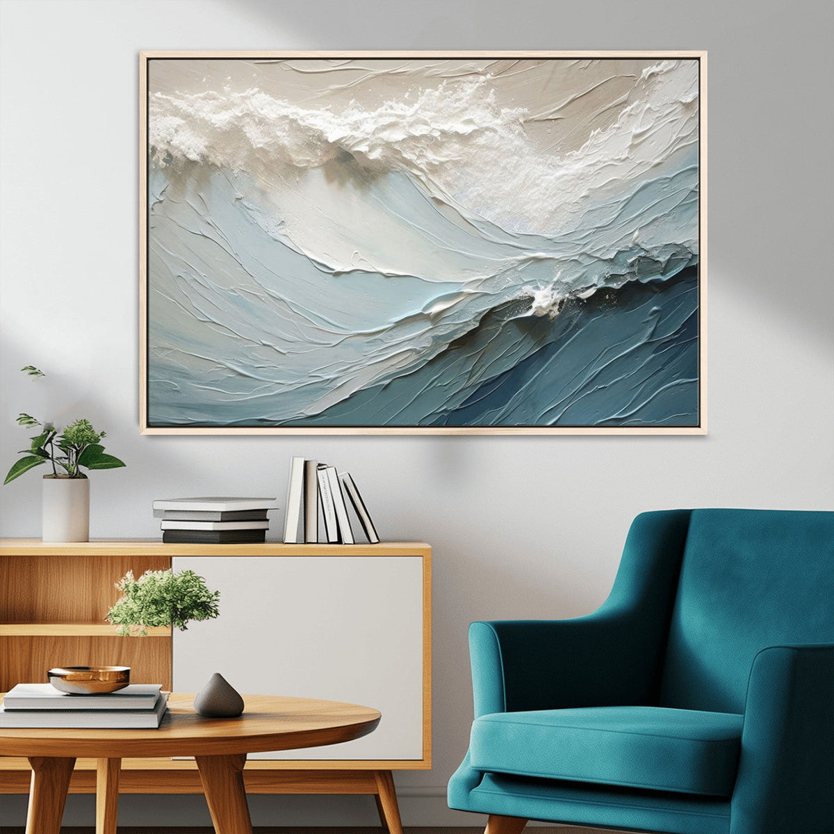 Waves Abstract Wall Art Print, Modern Framed Abstract Canvas