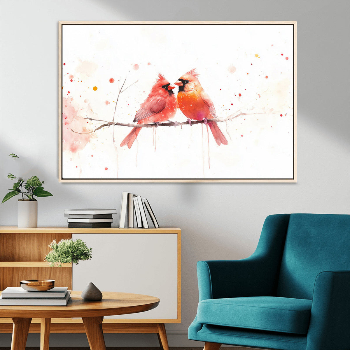 Cardinal Bird Canvas Wall Art - Male and Female Cardinal