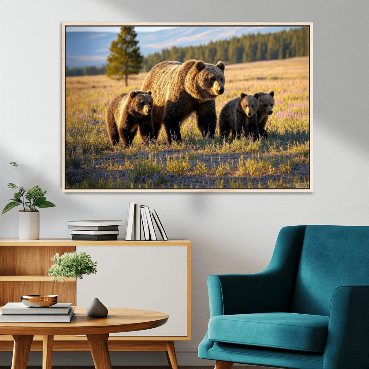 Grizzly Bear Family Wall Art Canvas Print – Majestic