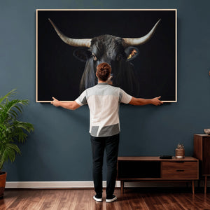 Majestic Longhorn Bull Wall Art Canvas Print – Dark