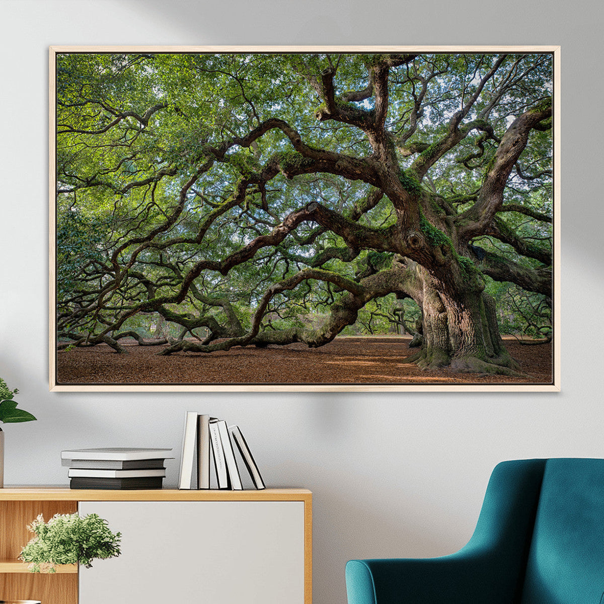Historic Tree Wall Art – Framed Mossy Branch Canvas Artwork,