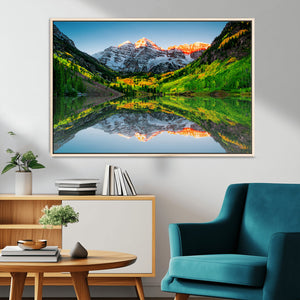 Sunrise Maroon Bells Lake Wall Art Canvas Print – Framed Elk