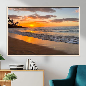 Tropical Beach Wall Art – Framed Sunset Ocean Canvas