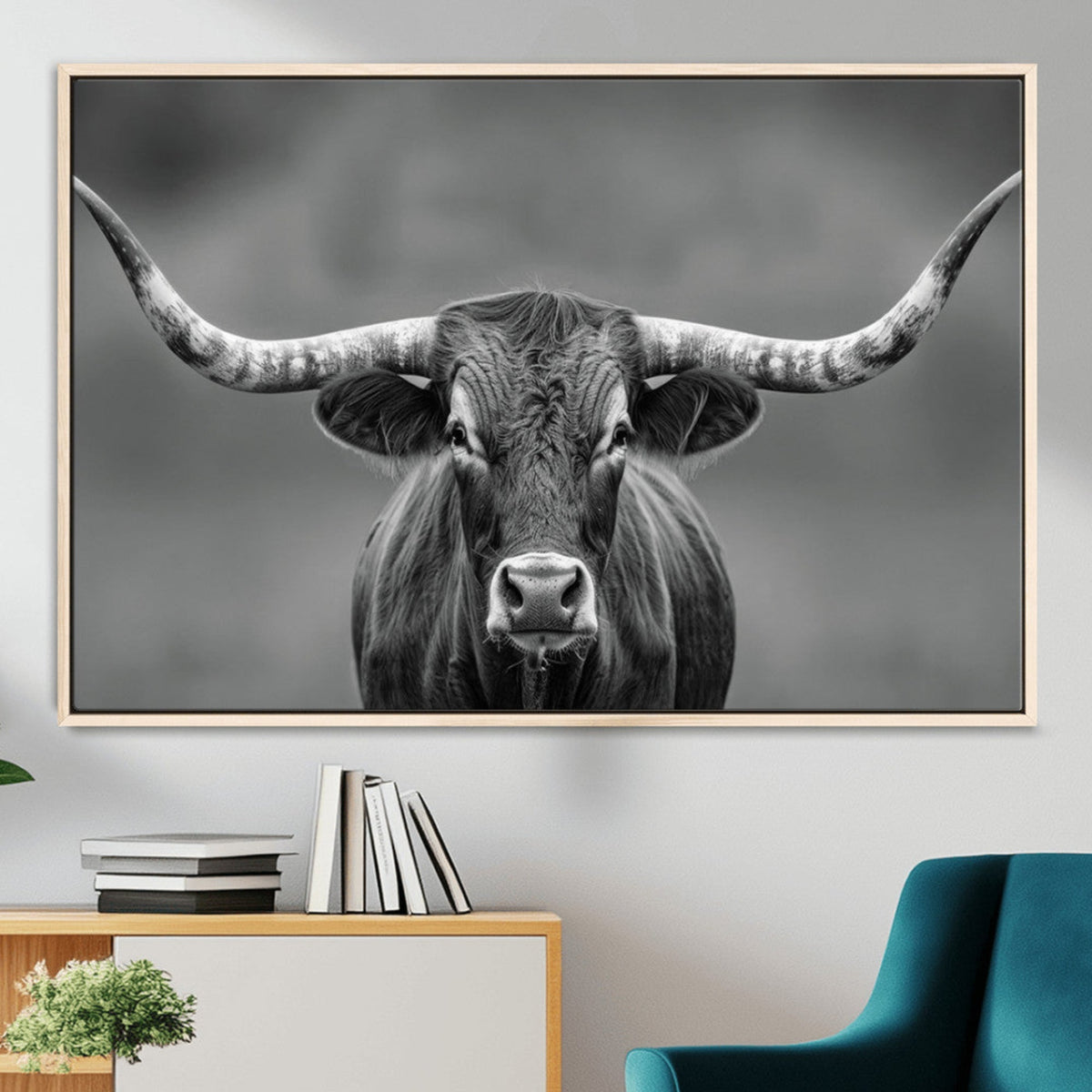 Texas Longhorn Wall Art Canvas Print – Framed Western Bull