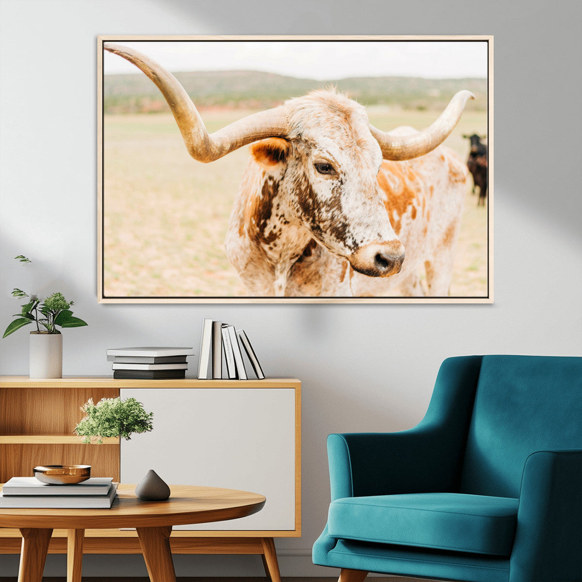 Texas Longhorn Wall Art Canvas Print – Framed Spotted Cow