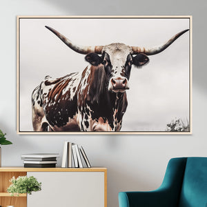 Texas Longhorn Wall Art Canvas Print – Framed Spotted Bull
