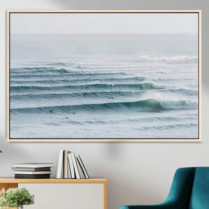 Ocean Waves Wall Art Canvas Print – Framed Surfer Lineup