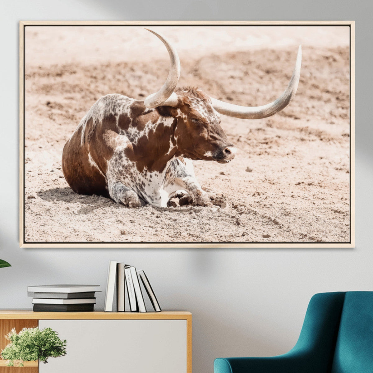 Texas Longhorn Wall Art Canvas Print – Framed Resting Bull