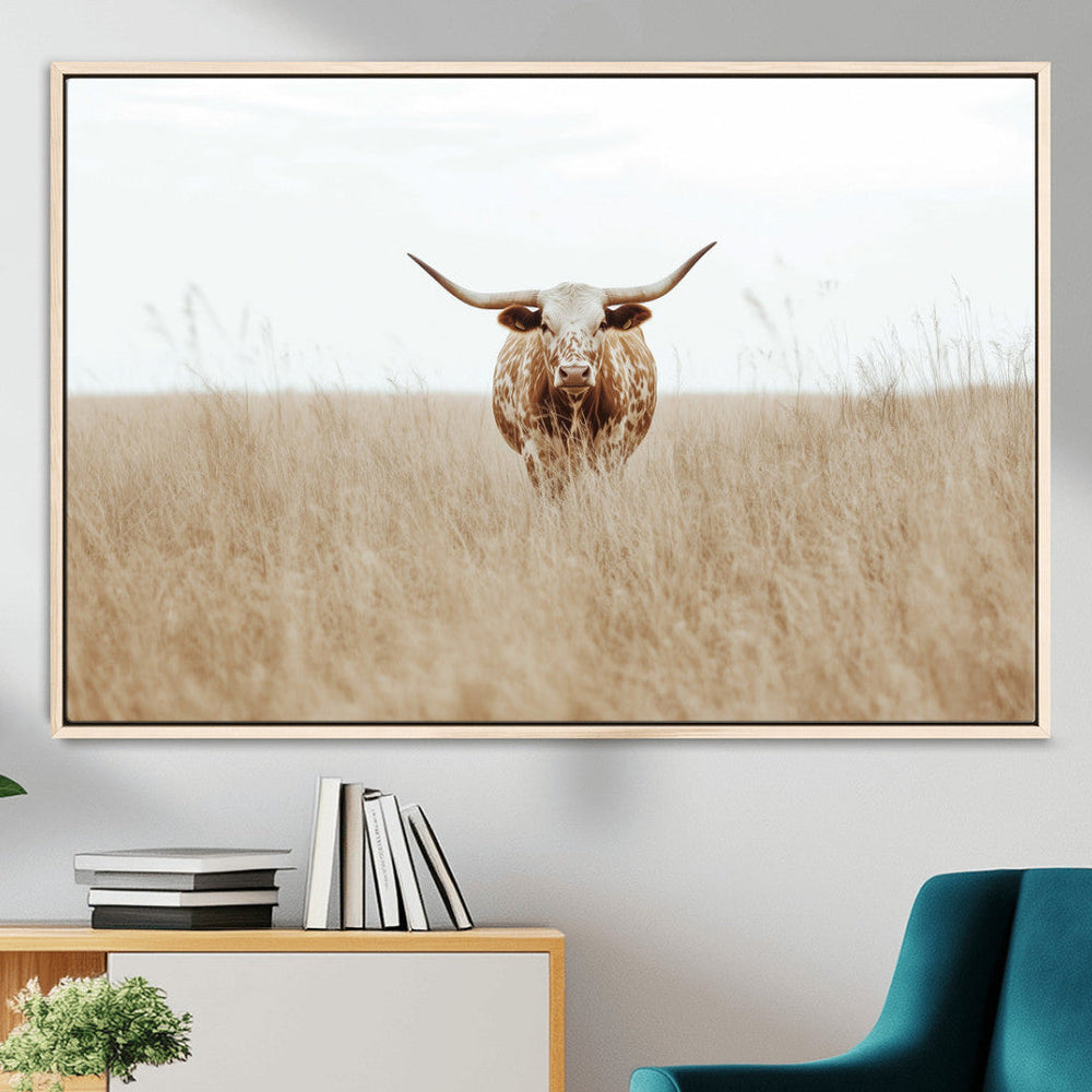 Texas Longhorn Wall Art Canvas Print – Framed Lone Cattle