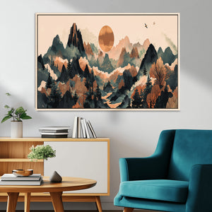 Wood Mountain Landscape Wall Art Canvas Print – Framed