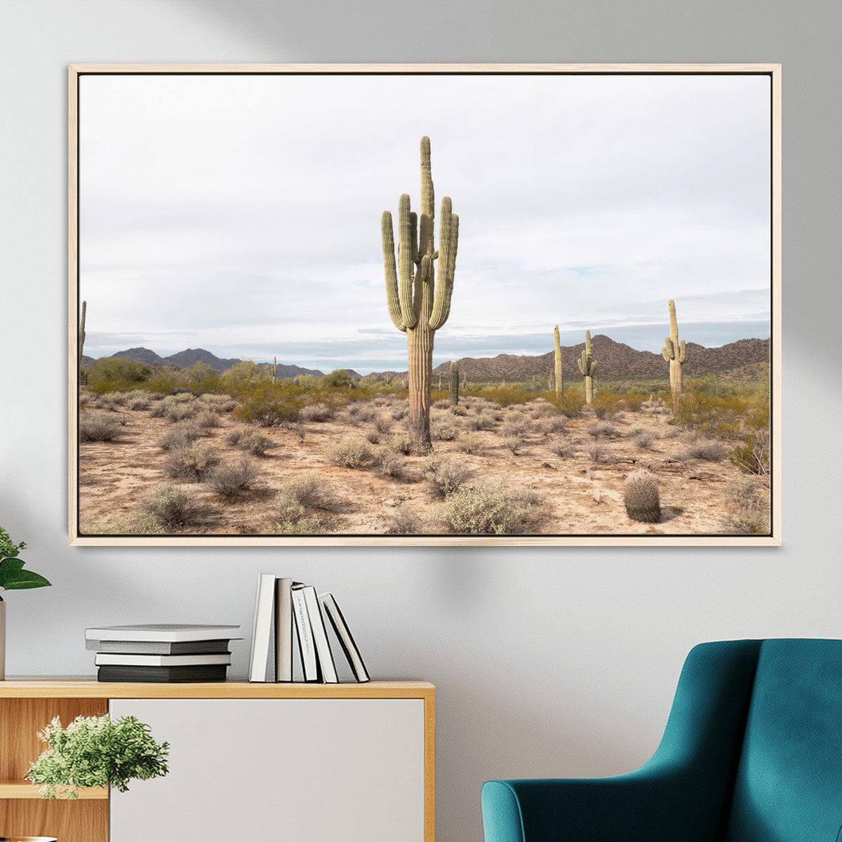 Saguaro Cactus Wall Art – Framed Desert Canvas Artwork,