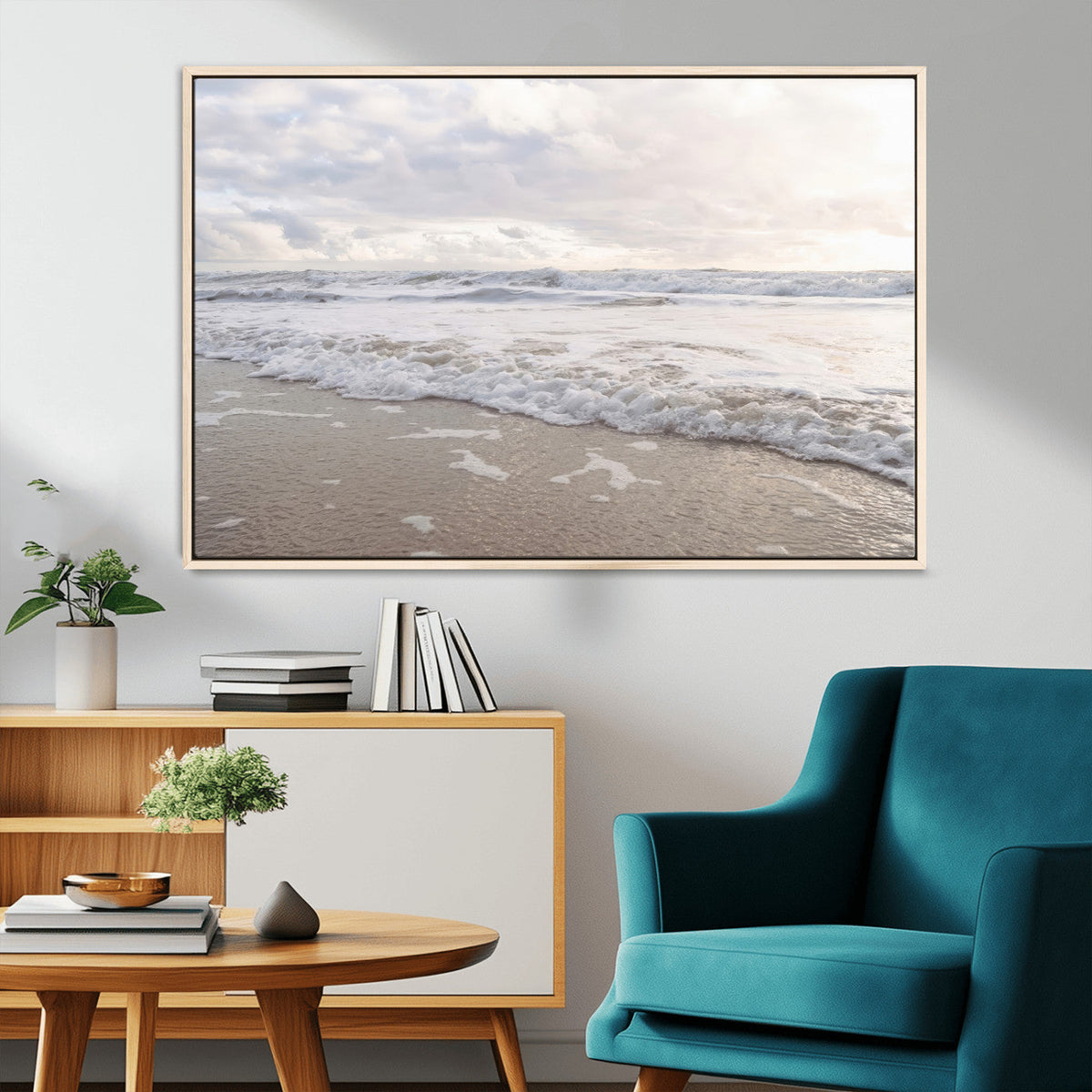 Ocean Waves Wall Art Canvas Print – Framed Coastal Shoreline