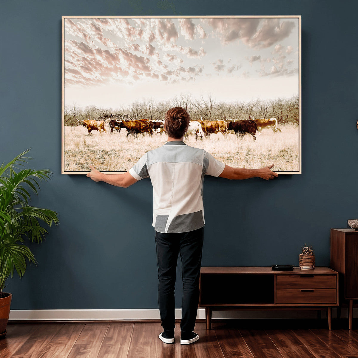 Longhorn Cattle Wall Art Canvas Print – Framed Texas Ranch