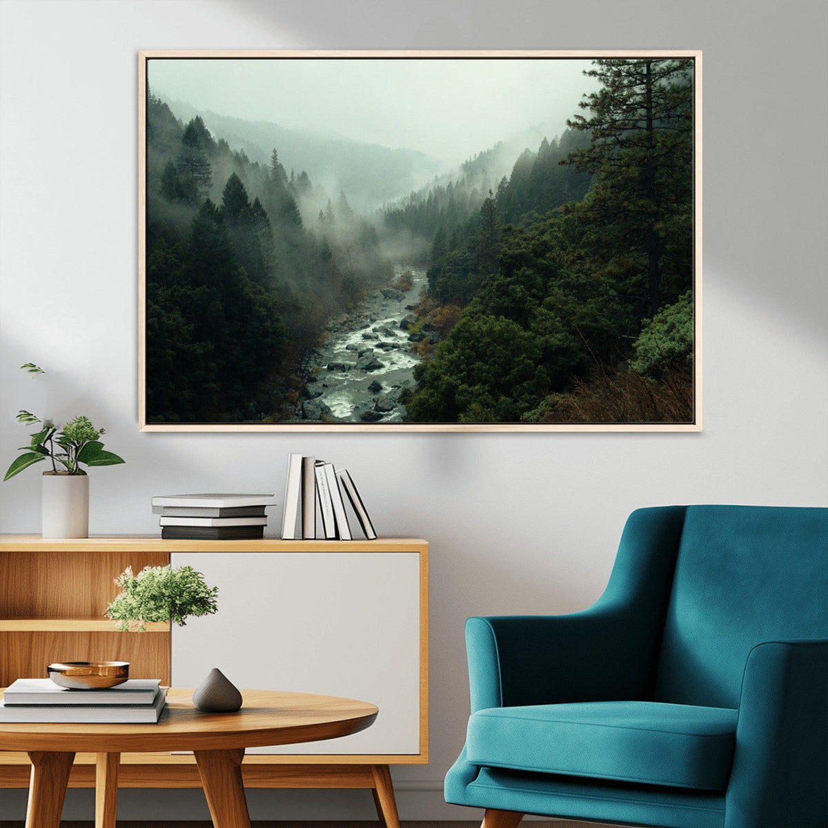 Misty Forest Wall Art Canvas Print – Framed Foggy River