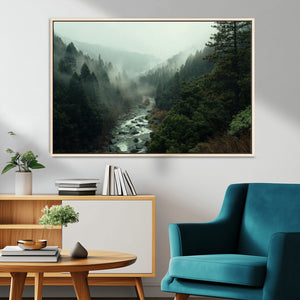 Misty Forest Wall Art Canvas Print – Framed Foggy River