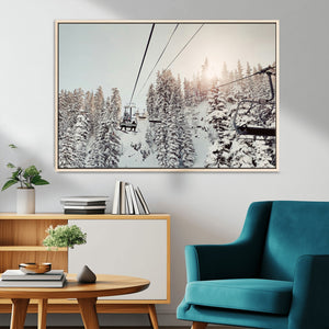 Frosty Pines Wall Art Canvas Print – Framed Cozy Cabin Ski