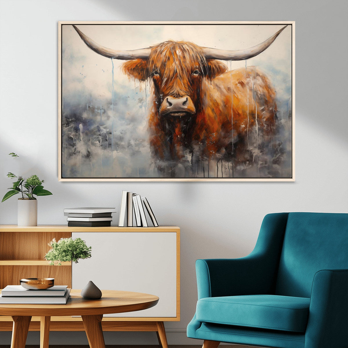 Scottish Highland Wall Art Canvas Print, Framed Longhorn Art