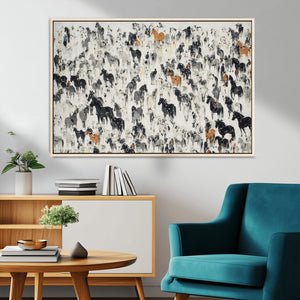 Wild Horse Stampede Wall Art Canvas Print – Monochrome