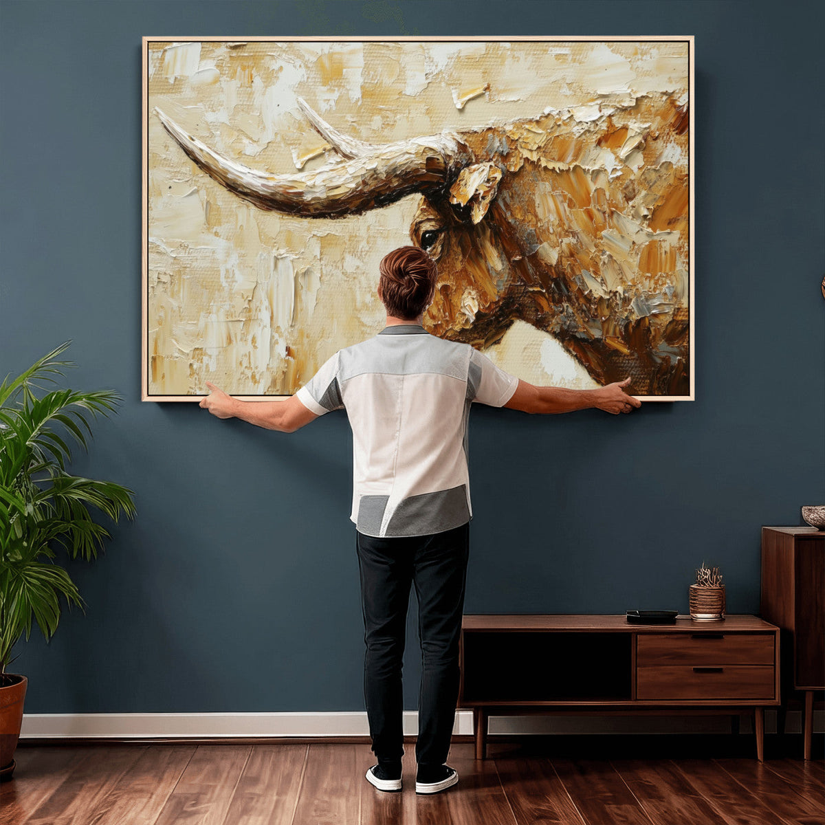Rustic Longhorn Bull Wall Art Canvas Print – Vintage Western
