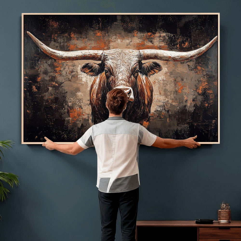 Abstract Longhorn Wall Art Canvas Print – Vintage Western