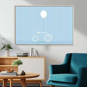Minimalist Bicycle Balloon Canvas Wall Art – Playful Blue