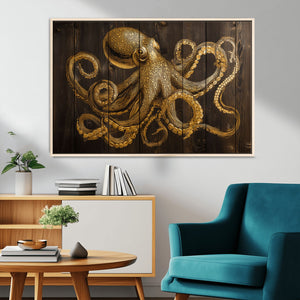 Octopus Wall Art Canvas Print – Wooden Art Sea Creature