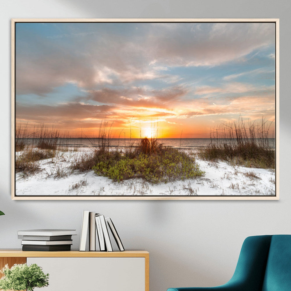 Sunset Beach Wall Art Print – Coastal Canvas Ocean Landscape
