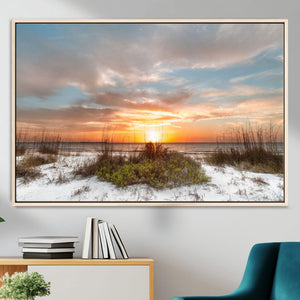 Sunset Beach Wall Art Print – Coastal Canvas Ocean Landscape