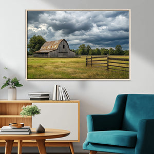 Rustic Stormy Barn Wall Art Canvas Print, Moody Country Farm