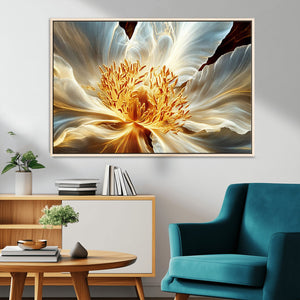 Golden Abstract Flower Canvas Wall Art, Modern Botanical