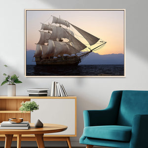 Majestic Sailing Ship Wall Art Canvas Print, Sunset Ocean