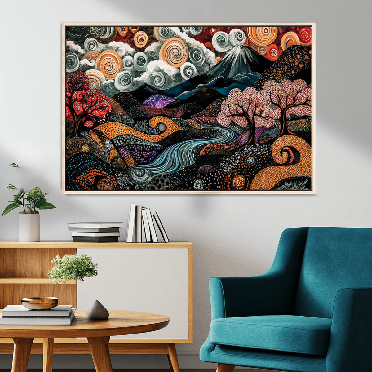 Whimsical Abstract Landscape Wall Art Canvas Print, Colorful