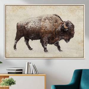 Snow-dusted bison silhouette textured vintage style rugged